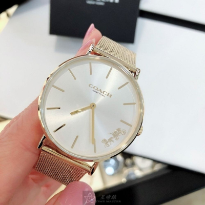 COACH:手錶,型號:CH00073,女錶34mm金色錶殼白色錶面米蘭錶帶款