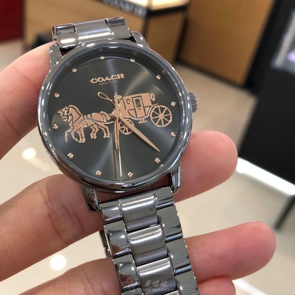 COACH:手錶,型號:CH00074,女錶34mm槍灰色錶殼淺灰色錶面精鋼錶帶款-細節圖4