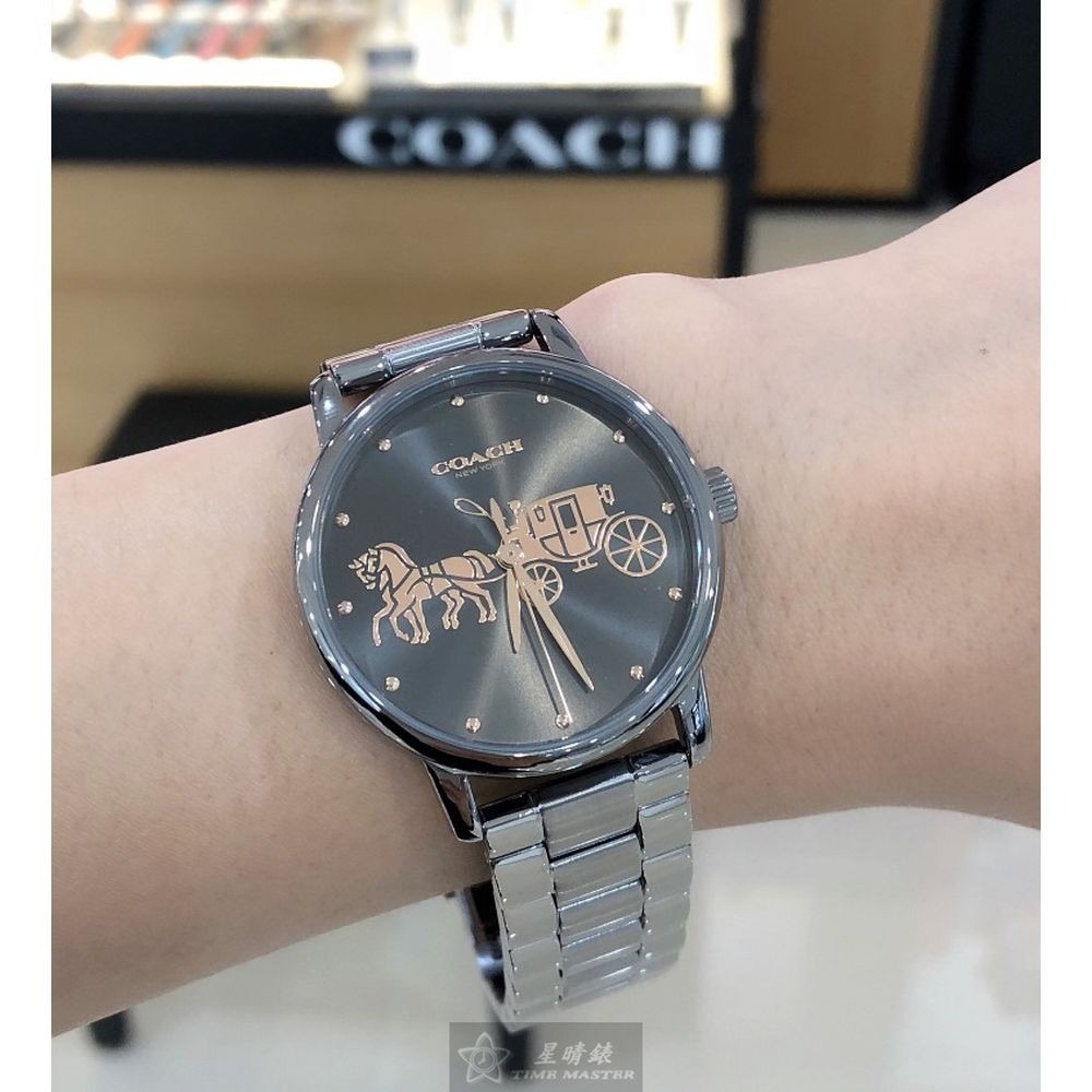COACH:手錶,型號:CH00074,女錶34mm槍灰色錶殼淺灰色錶面精鋼錶帶款-細節圖7
