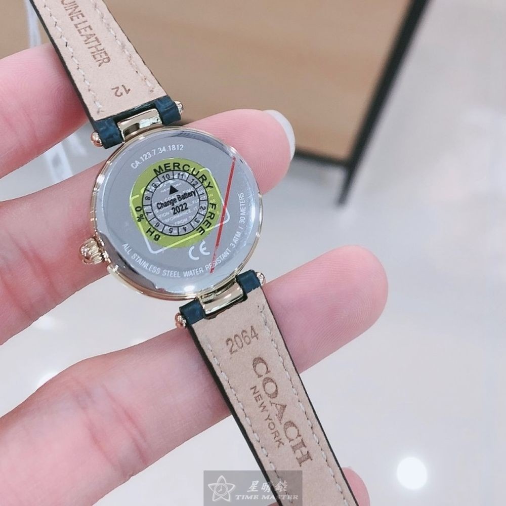COACH:手錶,型號:CH00075,女錶24mm金色錶殼藍綠色錶面真皮皮革錶帶款-細節圖3
