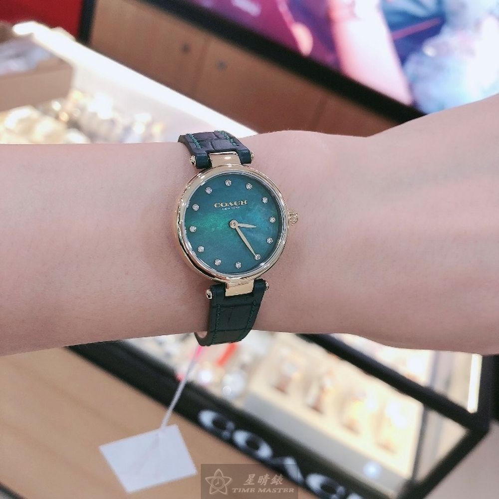 COACH:手錶,型號:CH00075,女錶24mm金色錶殼藍綠色錶面真皮皮革錶帶款-細節圖4
