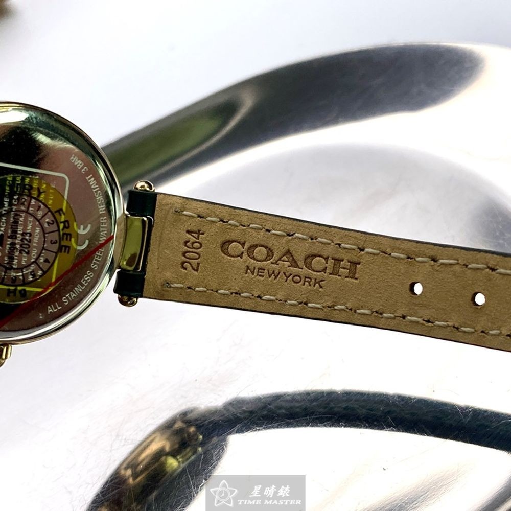 COACH:手錶,型號:CH00075,女錶24mm金色錶殼藍綠色錶面真皮皮革錶帶款-細節圖8