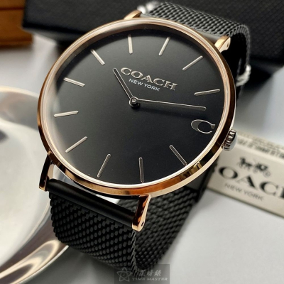 COACH:手錶,型號:CH00077,男女通用錶42mm玫瑰金錶殼黑色錶面米蘭錶帶款