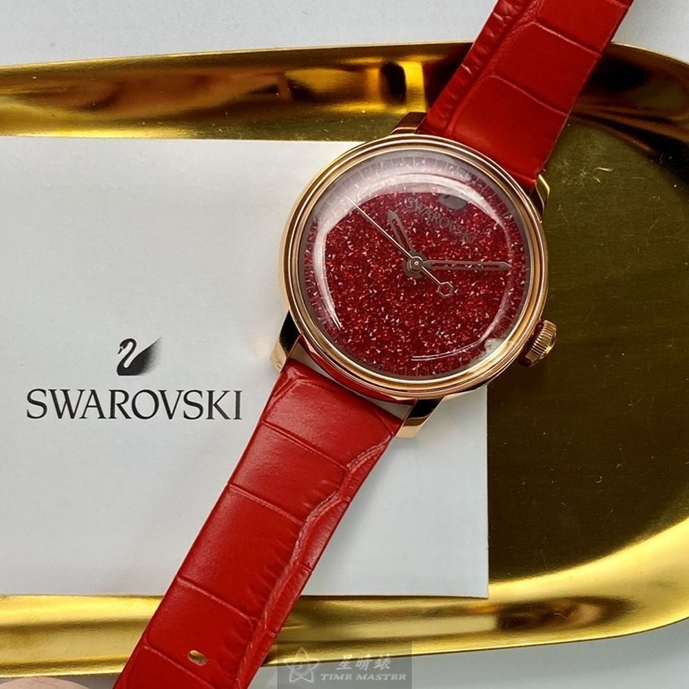 SWAROVSKI:手錶,型號:SW00005,女錶38mm玫瑰金錶殼大紅色錶面真皮皮革錶帶款-細節圖5