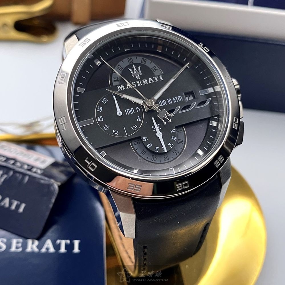 MASERATI:手錶,型號:R8871619004,男女通用錶46mm銀錶殼黑色錶面真皮皮革錶帶款-細節圖2