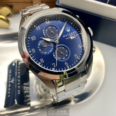 MASERATI:手錶,型號:R8853112505,男錶46mm寶藍錶殼寶藍色錶面精鋼錶帶款