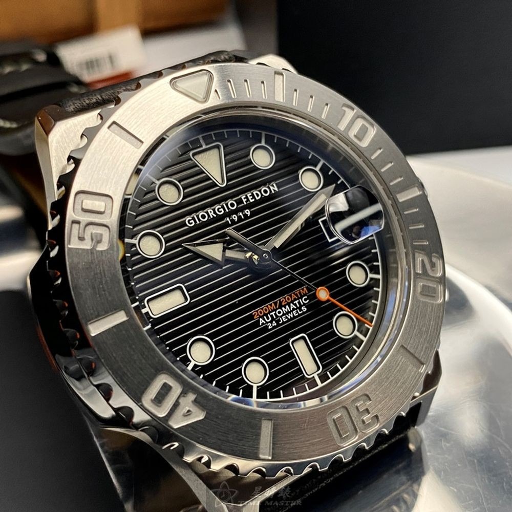 GiorgioFedon1919:手錶,型號:GF00055,男錶42mm銀錶殼黑色幾何立體圖形錶面真皮皮革錶帶款-細節圖3