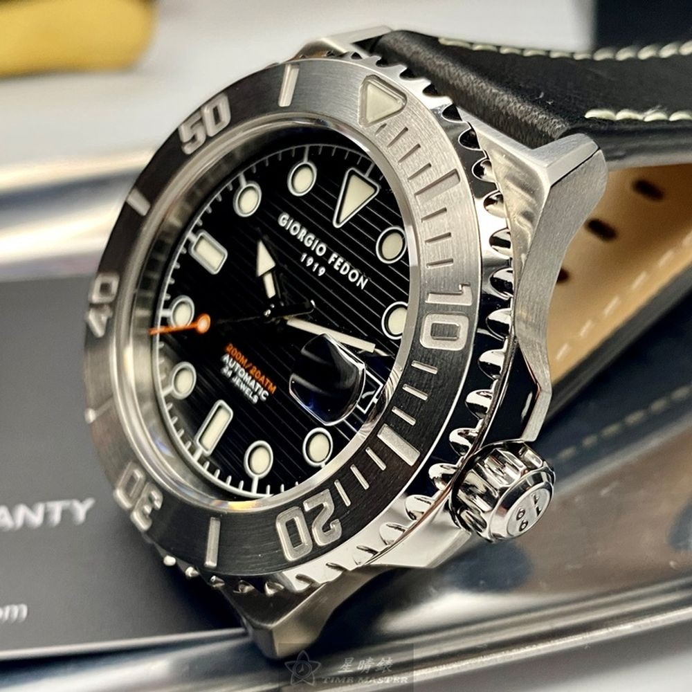 GiorgioFedon1919:手錶,型號:GF00055,男錶42mm銀錶殼黑色幾何立體圖形錶面真皮皮革錶帶款-細節圖4