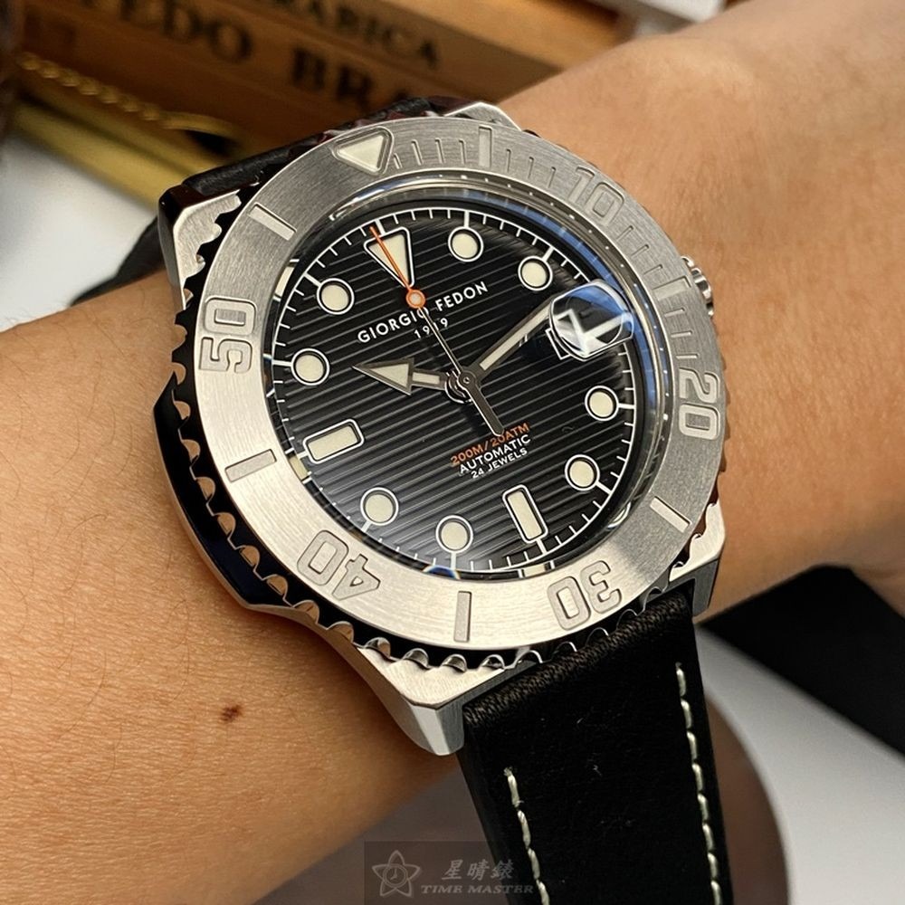 GiorgioFedon1919:手錶,型號:GF00055,男錶42mm銀錶殼黑色幾何立體圖形錶面真皮皮革錶帶款-細節圖5