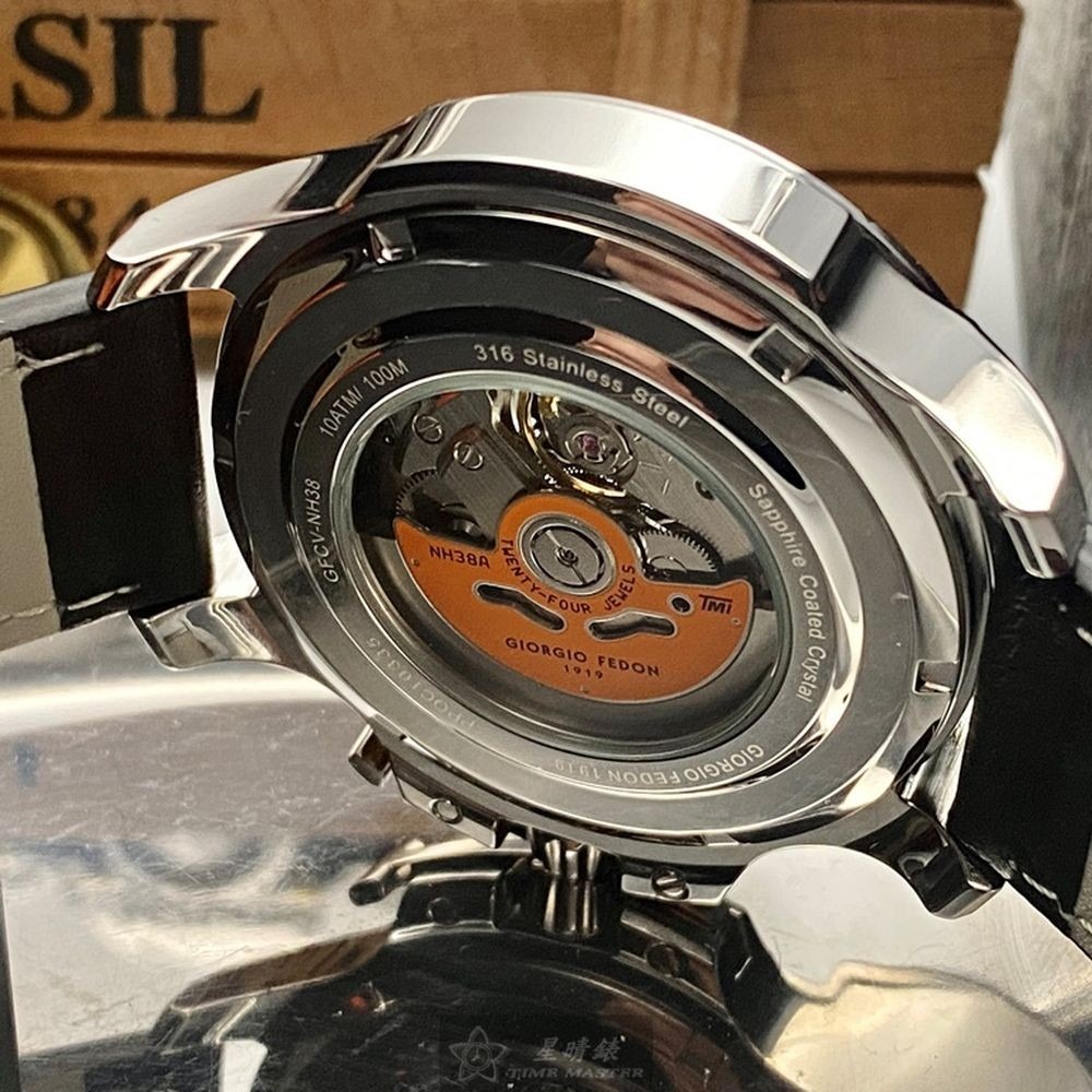 GiorgioFedon1919:手錶,型號:GF00056,男錶46mm銀錶殼內容錶面真皮皮革錶帶款-細節圖9