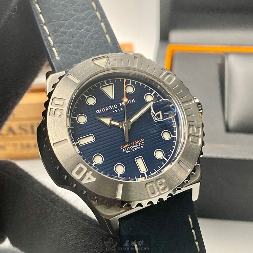 GiorgioFedon1919:手錶,型號:GF00058,男錶42mm銀錶殼寶藍色幾何立體圖形錶面真皮皮革錶帶款-細節圖4