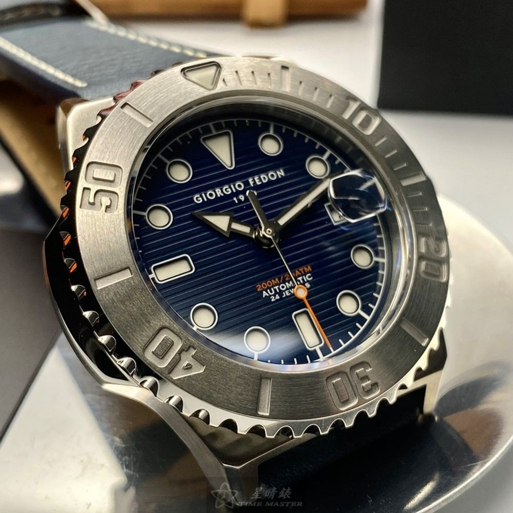 GiorgioFedon1919:手錶,型號:GF00058,男錶42mm銀錶殼寶藍色幾何立體圖形錶面真皮皮革錶帶款-細節圖5