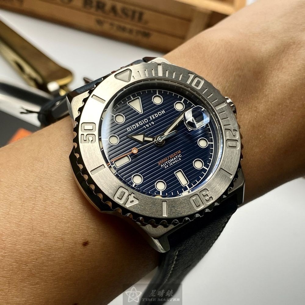 GiorgioFedon1919:手錶,型號:GF00058,男錶42mm銀錶殼寶藍色幾何立體圖形錶面真皮皮革錶帶款-細節圖6