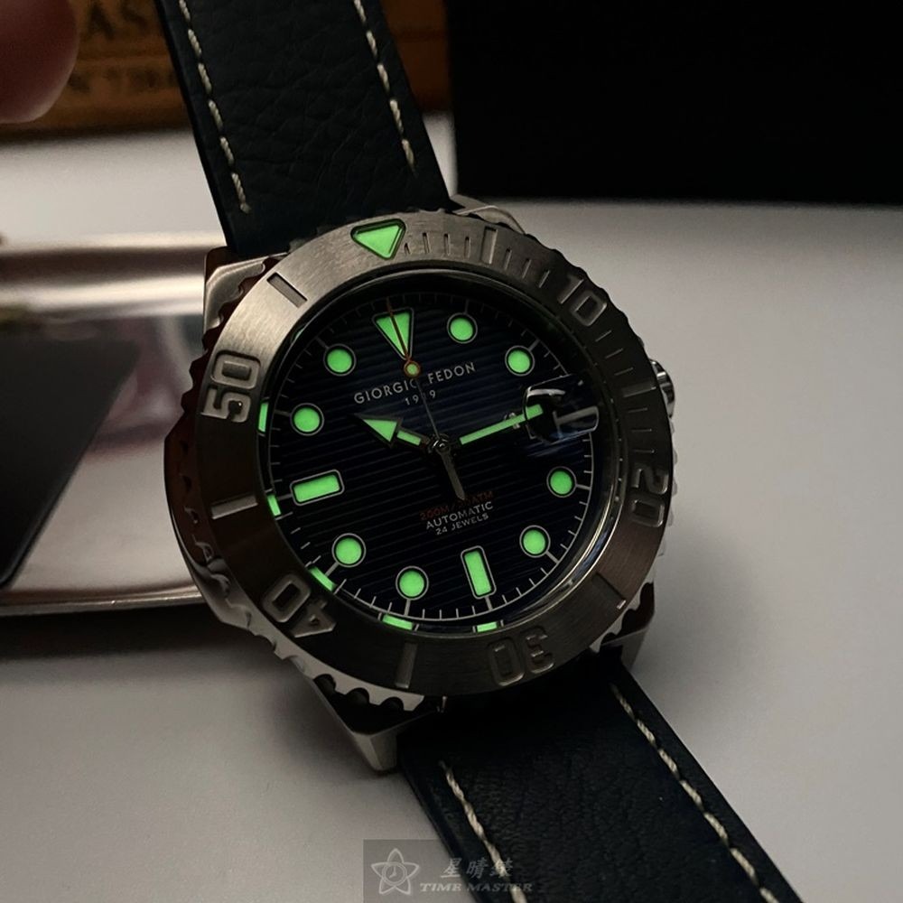GiorgioFedon1919:手錶,型號:GF00058,男錶42mm銀錶殼寶藍色幾何立體圖形錶面真皮皮革錶帶款-細節圖7