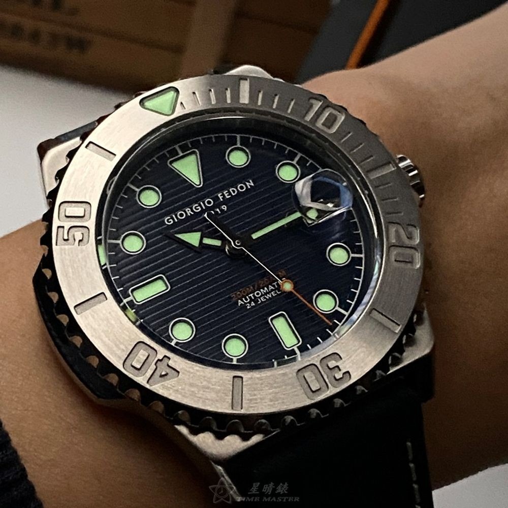 GiorgioFedon1919:手錶,型號:GF00058,男錶42mm銀錶殼寶藍色幾何立體圖形錶面真皮皮革錶帶款-細節圖11