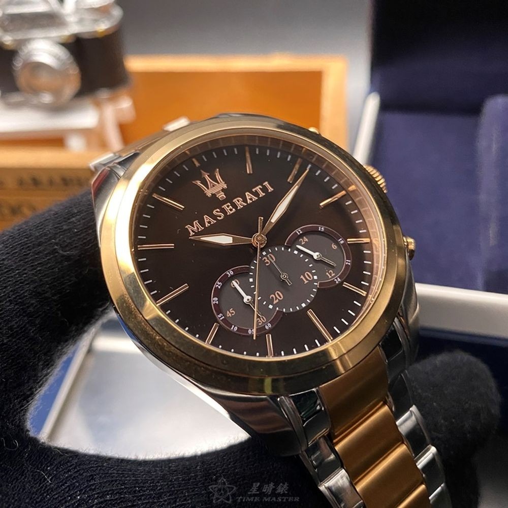 MASERATI:手錶,型號:R8873612003,男錶46mm玫瑰金錶殼古銅色錶面精鋼錶帶款-細節圖2