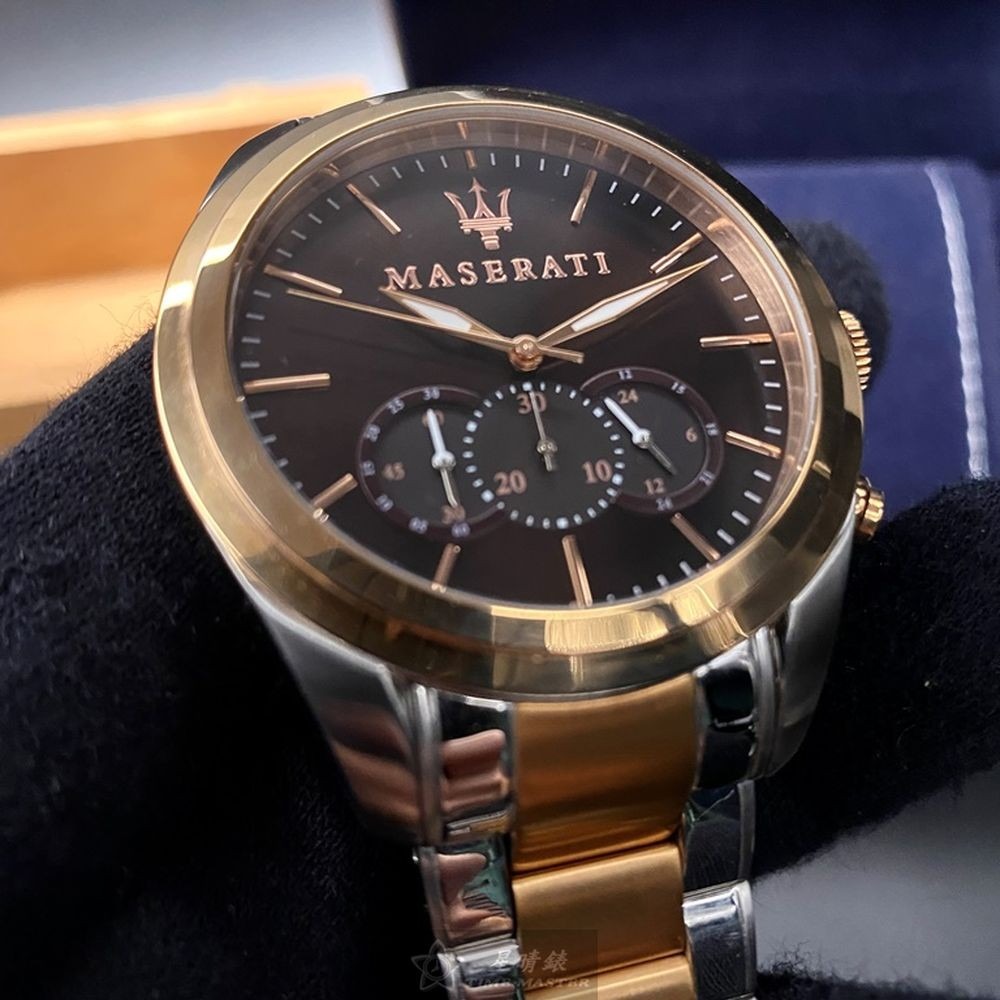 MASERATI:手錶,型號:R8873612003,男錶46mm玫瑰金錶殼古銅色錶面精鋼錶帶款-細節圖3