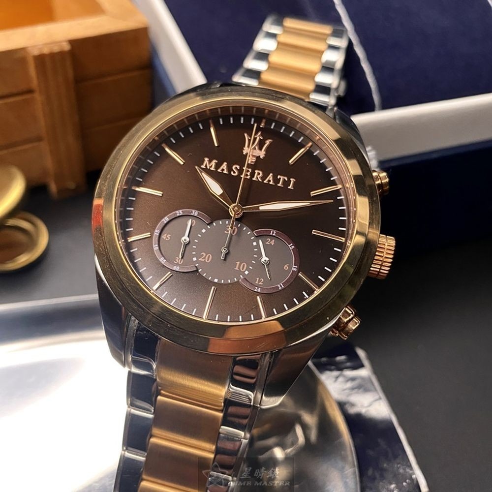 MASERATI:手錶,型號:R8873612003,男錶46mm玫瑰金錶殼古銅色錶面精鋼錶帶款-細節圖4
