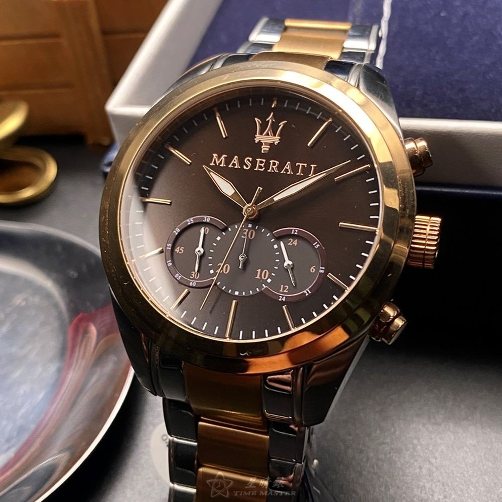 MASERATI:手錶,型號:R8873612003,男錶46mm玫瑰金錶殼古銅色錶面精鋼錶帶款-細節圖9