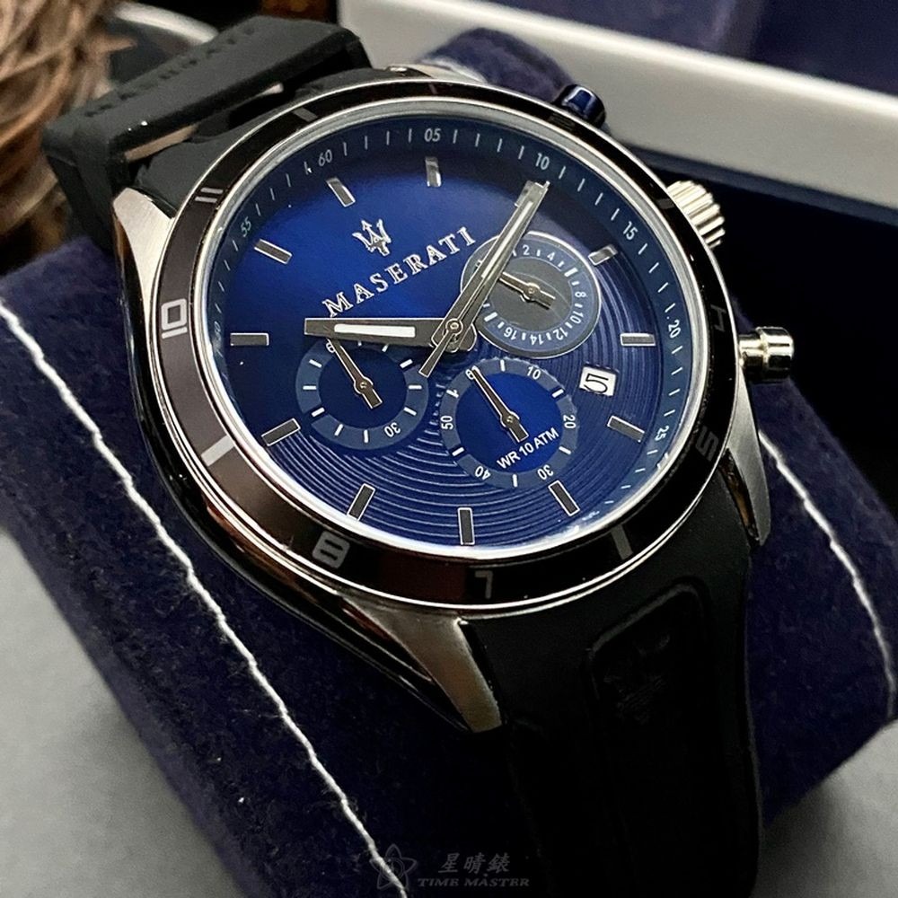 MASERATI:手錶,型號:R8871624003,男女通用錶44mm銀錶殼寶藍色錶面矽膠錶帶款-細節圖2