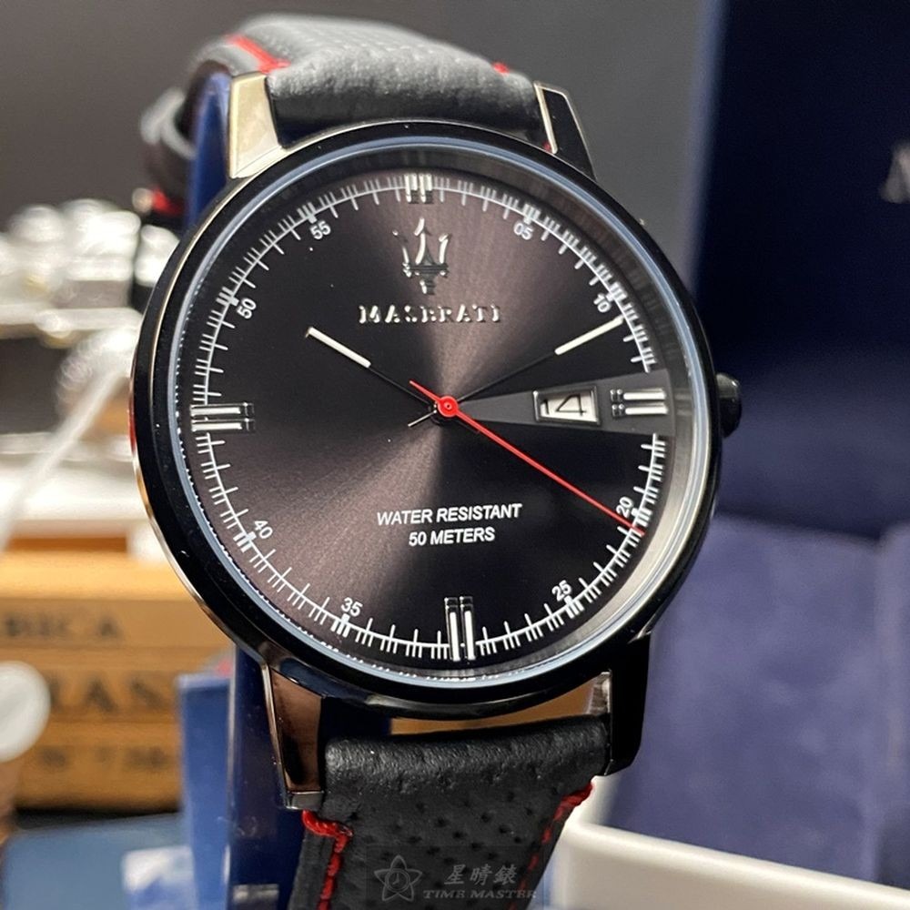 MASERATI:手錶,型號:R8851130001,男女通用錶42mm黑錶殼黑色錶面真皮皮革錶帶款-細節圖9