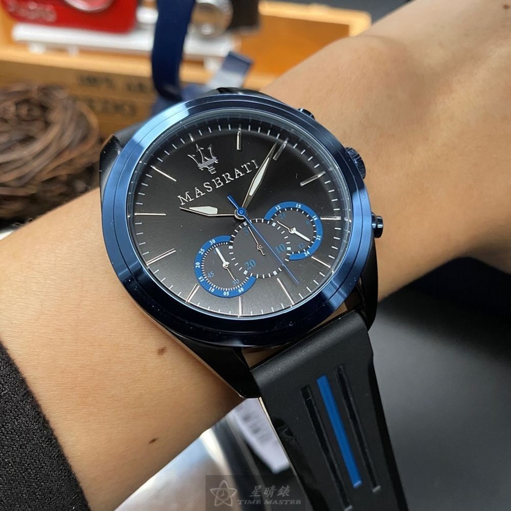 MASERATI:手錶,型號:R8871612006,男女通用錶46mm寶藍錶殼黑色錶面矽膠錶帶款-細節圖2