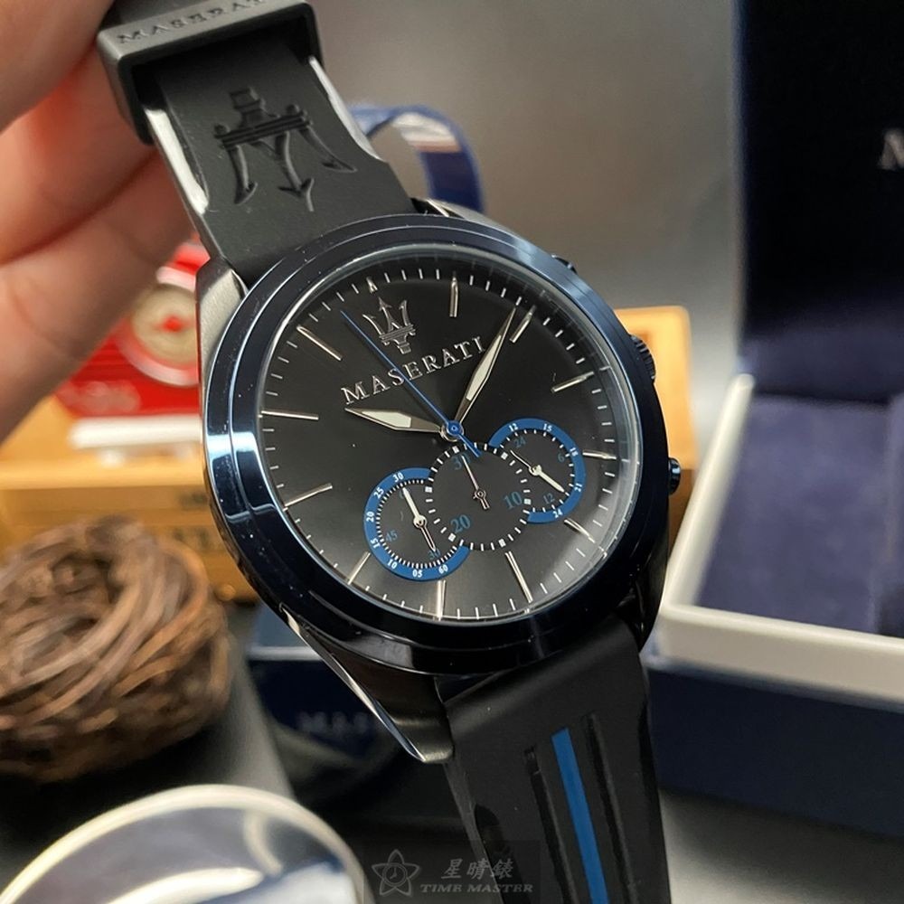 MASERATI:手錶,型號:R8871612006,男女通用錶46mm寶藍錶殼黑色錶面矽膠錶帶款-細節圖6