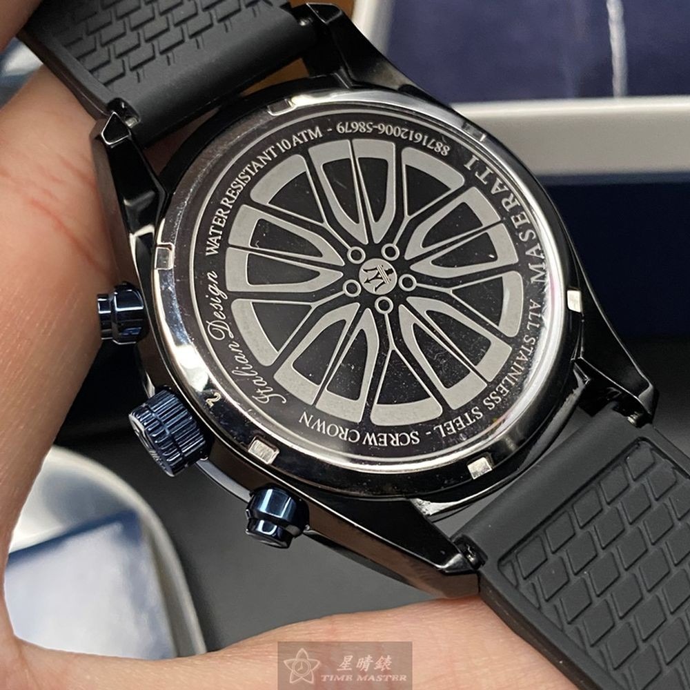 MASERATI:手錶,型號:R8871612006,男女通用錶46mm寶藍錶殼黑色錶面矽膠錶帶款-細節圖7