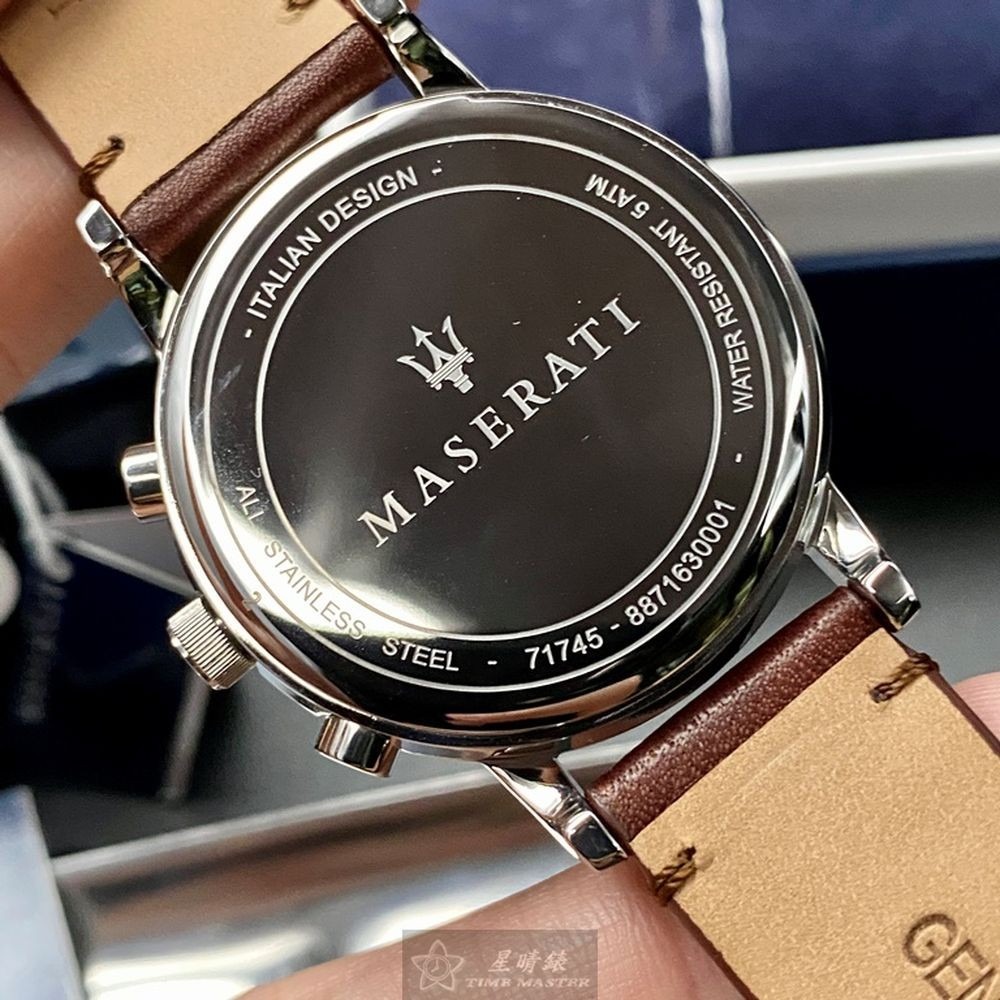 MASERATI:手錶,型號:R8871630001,男女通用錶42mm銀錶殼亮銅色錶面真皮皮革錶帶款-細節圖4