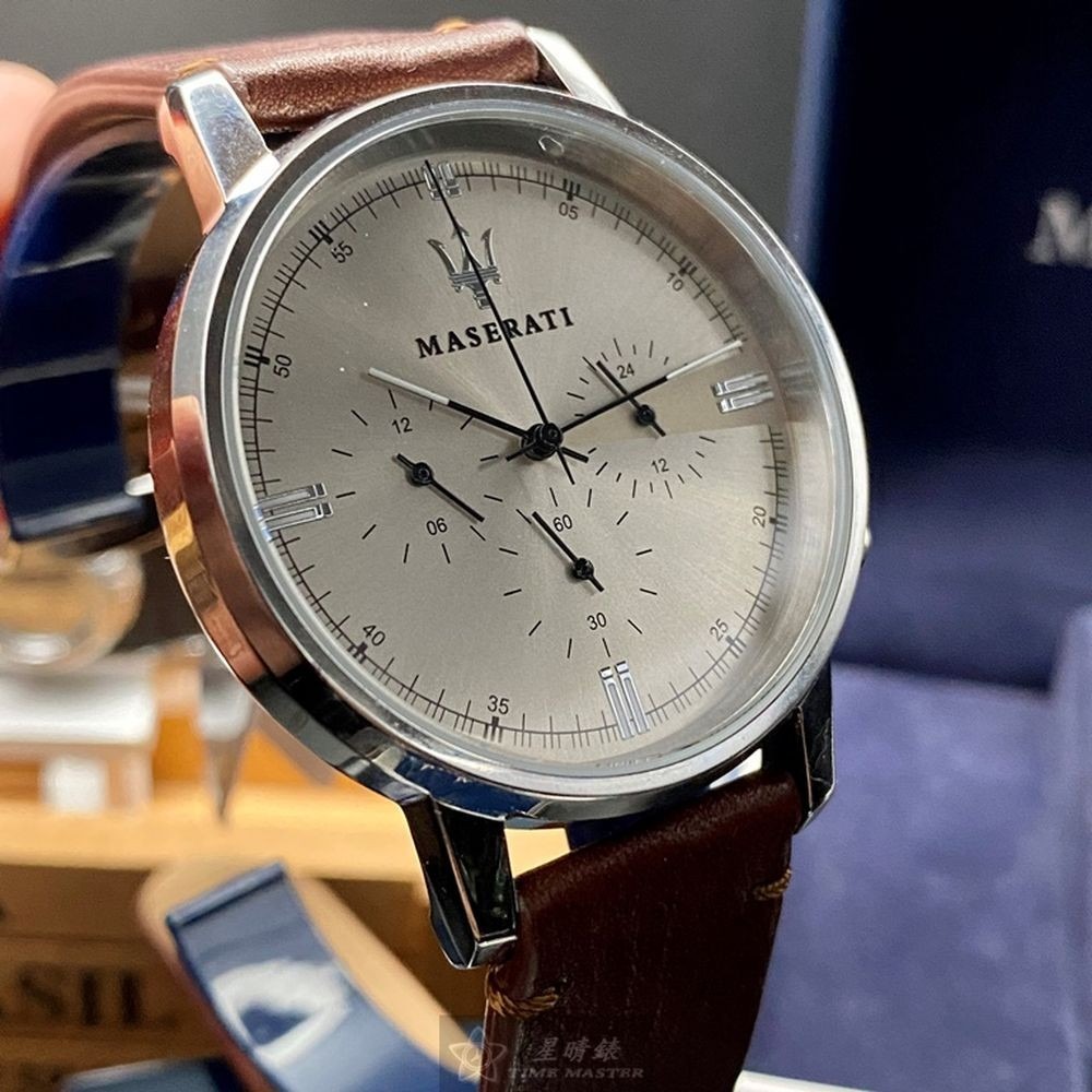 MASERATI:手錶,型號:R8871630001,男女通用錶42mm銀錶殼亮銅色錶面真皮皮革錶帶款-細節圖8