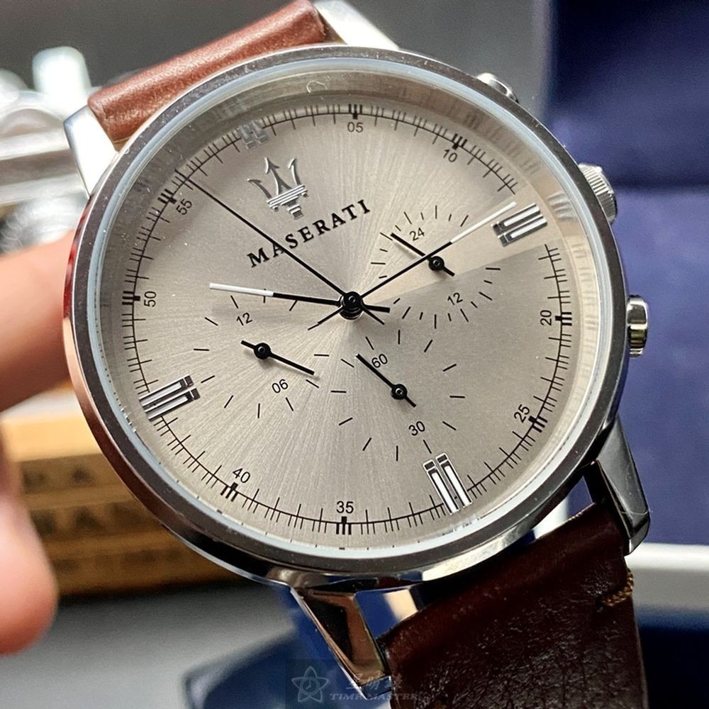 MASERATI:手錶,型號:R8871630001,男女通用錶42mm銀錶殼亮銅色錶面真皮皮革錶帶款-細節圖9