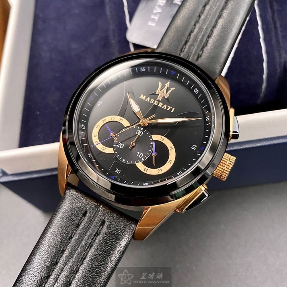 MASERATI:手錶,型號:R8871612025,男女通用錶46mm黑錶殼黑色錶面真皮皮革錶帶款-細節圖2