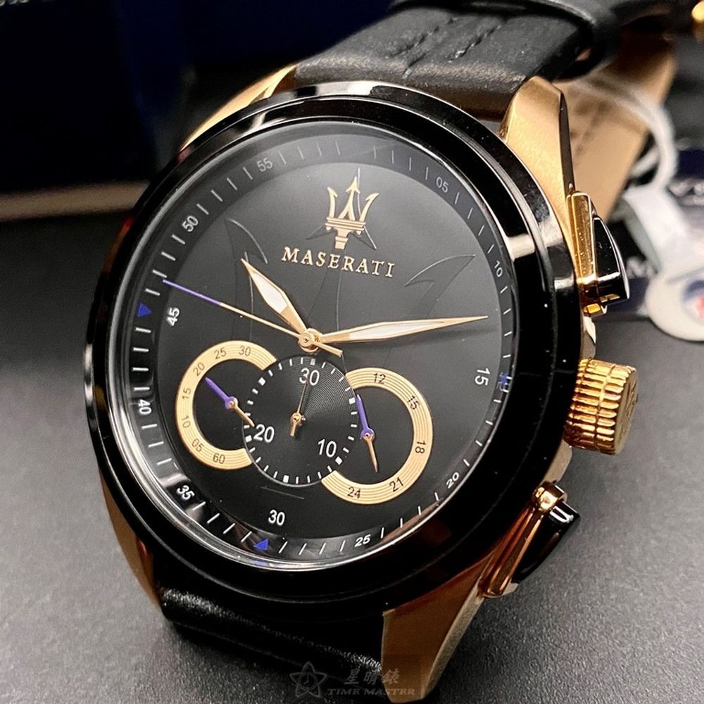 MASERATI:手錶,型號:R8871612025,男女通用錶46mm黑錶殼黑色錶面真皮皮革錶帶款-細節圖4