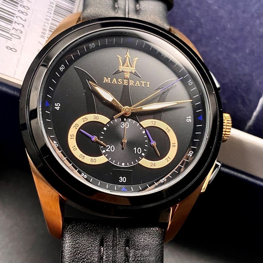 MASERATI:手錶,型號:R8871612025,男女通用錶46mm黑錶殼黑色錶面真皮皮革錶帶款-細節圖5