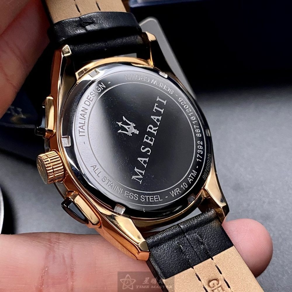 MASERATI:手錶,型號:R8871612025,男女通用錶46mm黑錶殼黑色錶面真皮皮革錶帶款-細節圖7