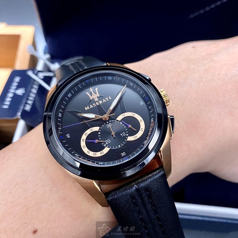 MASERATI:手錶,型號:R8871612025,男女通用錶46mm黑錶殼黑色錶面真皮皮革錶帶款-細節圖9