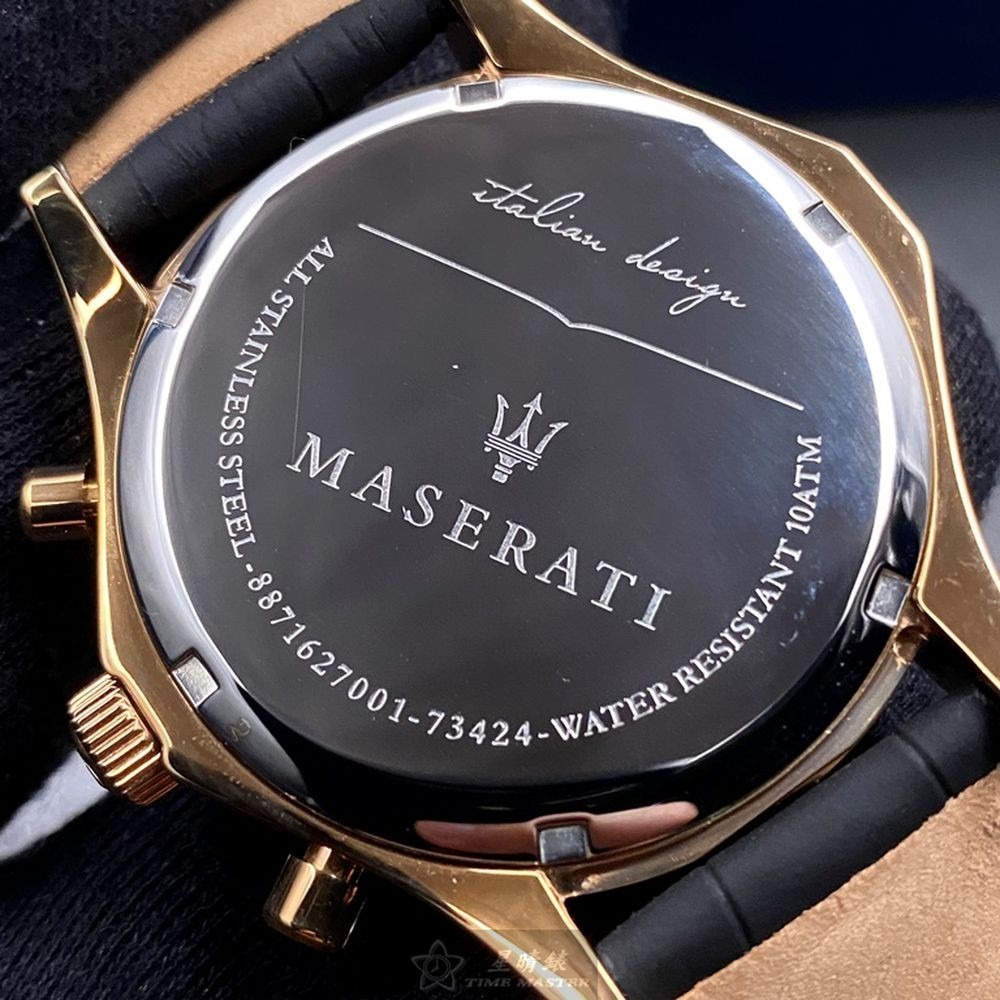 MASERATI:手錶,型號:R8871627001,男女通用錶46mm玫瑰金錶殼黑色錶面真皮皮革錶帶款-細節圖5
