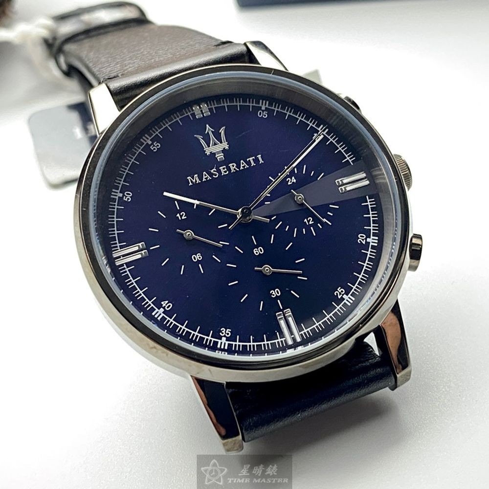MASERATI:手錶,型號:R8871630002,男女通用錶42mm黑錶殼寶藍色錶面真皮皮革錶帶款-細節圖3