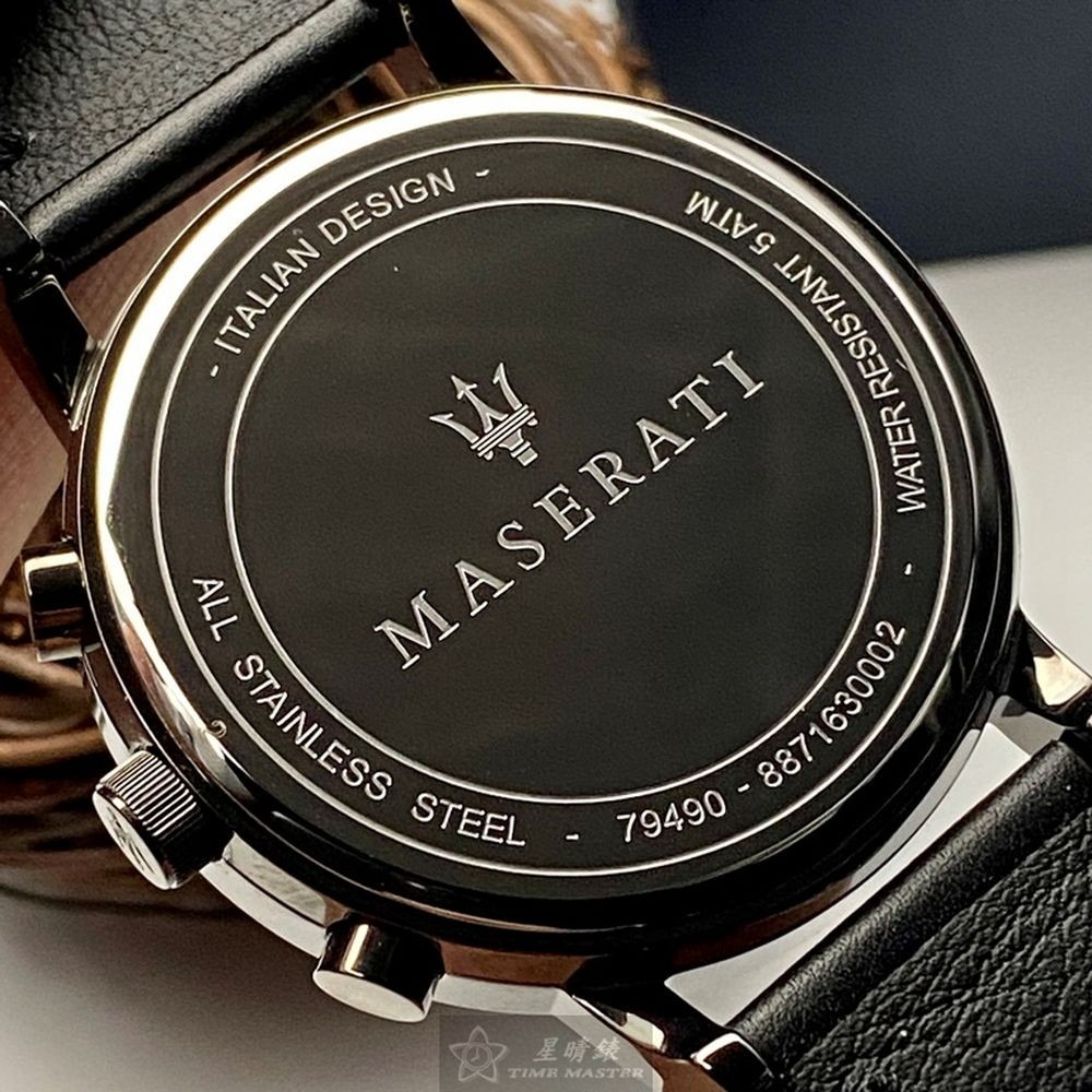 MASERATI:手錶,型號:R8871630002,男女通用錶42mm黑錶殼寶藍色錶面真皮皮革錶帶款-細節圖5