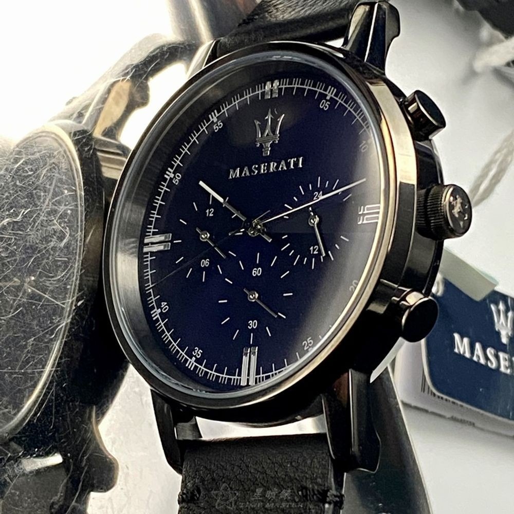 MASERATI:手錶,型號:R8871630002,男女通用錶42mm黑錶殼寶藍色錶面真皮皮革錶帶款-細節圖7