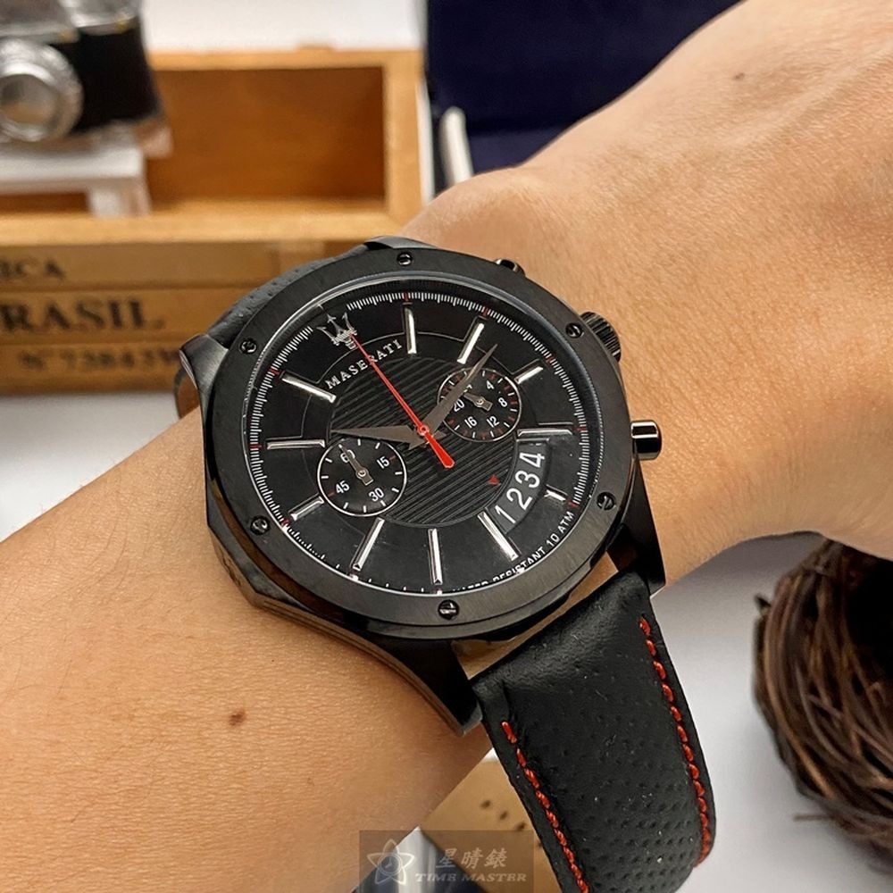 MASERATI:手錶,型號:R8871627004,男錶46mm黑錶殼黑色錶面真皮皮革錶帶款-細節圖4