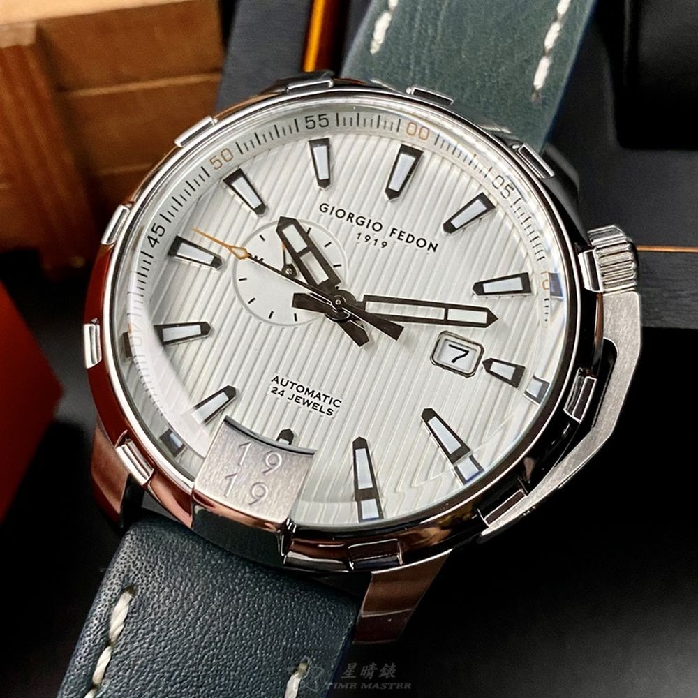 GiorgioFedon1919:手錶,型號:GF00063,男女通用錶46mm銀錶殼白色錶面真皮皮革錶帶款-細節圖2