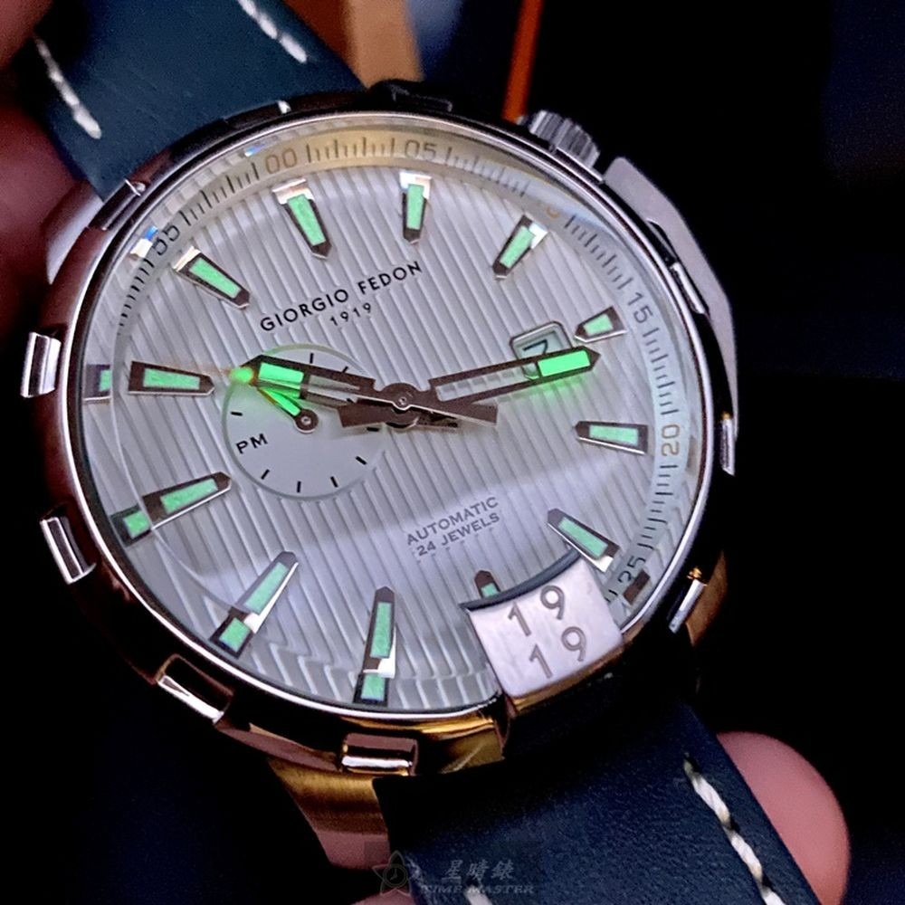 GiorgioFedon1919:手錶,型號:GF00063,男女通用錶46mm銀錶殼白色錶面真皮皮革錶帶款-細節圖3