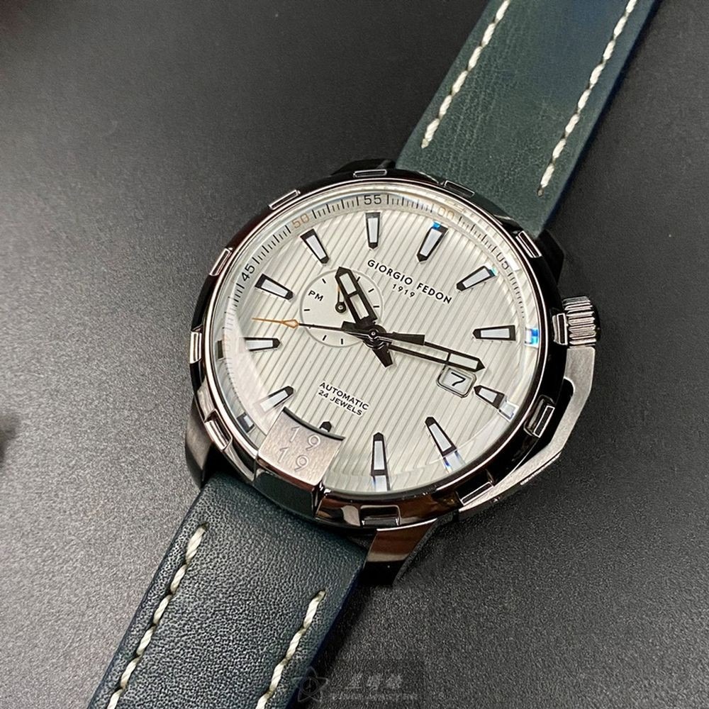 GiorgioFedon1919:手錶,型號:GF00063,男女通用錶46mm銀錶殼白色錶面真皮皮革錶帶款-細節圖6