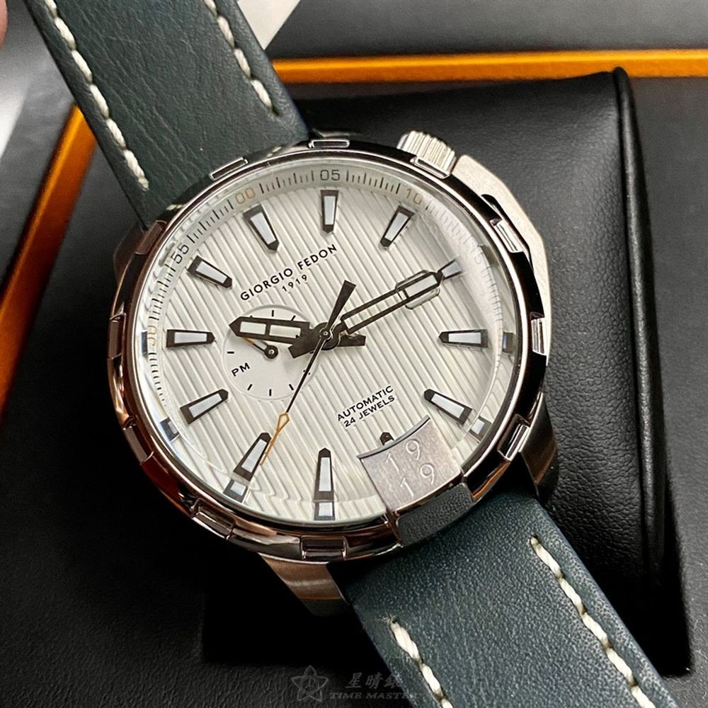 GiorgioFedon1919:手錶,型號:GF00063,男女通用錶46mm銀錶殼白色錶面真皮皮革錶帶款-細節圖9