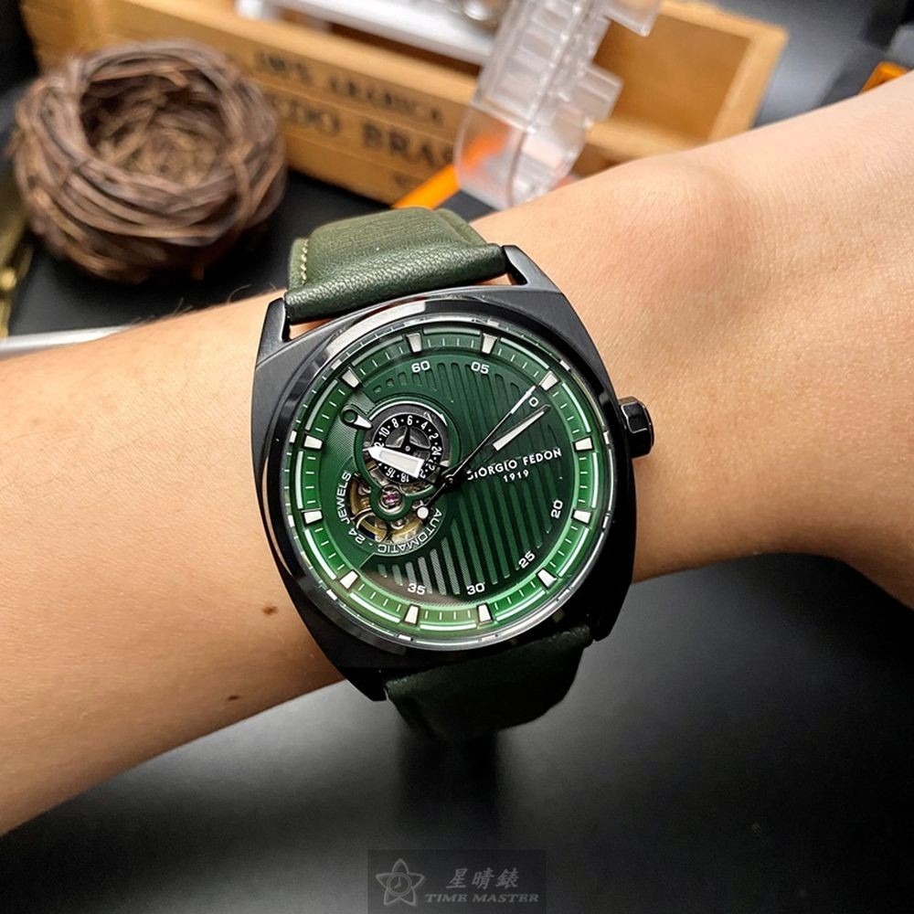 GiorgioFedon1919:手錶,型號:GF00064,男錶44mm黑錶殼墨綠色錶面真皮皮革錶帶款-細節圖2