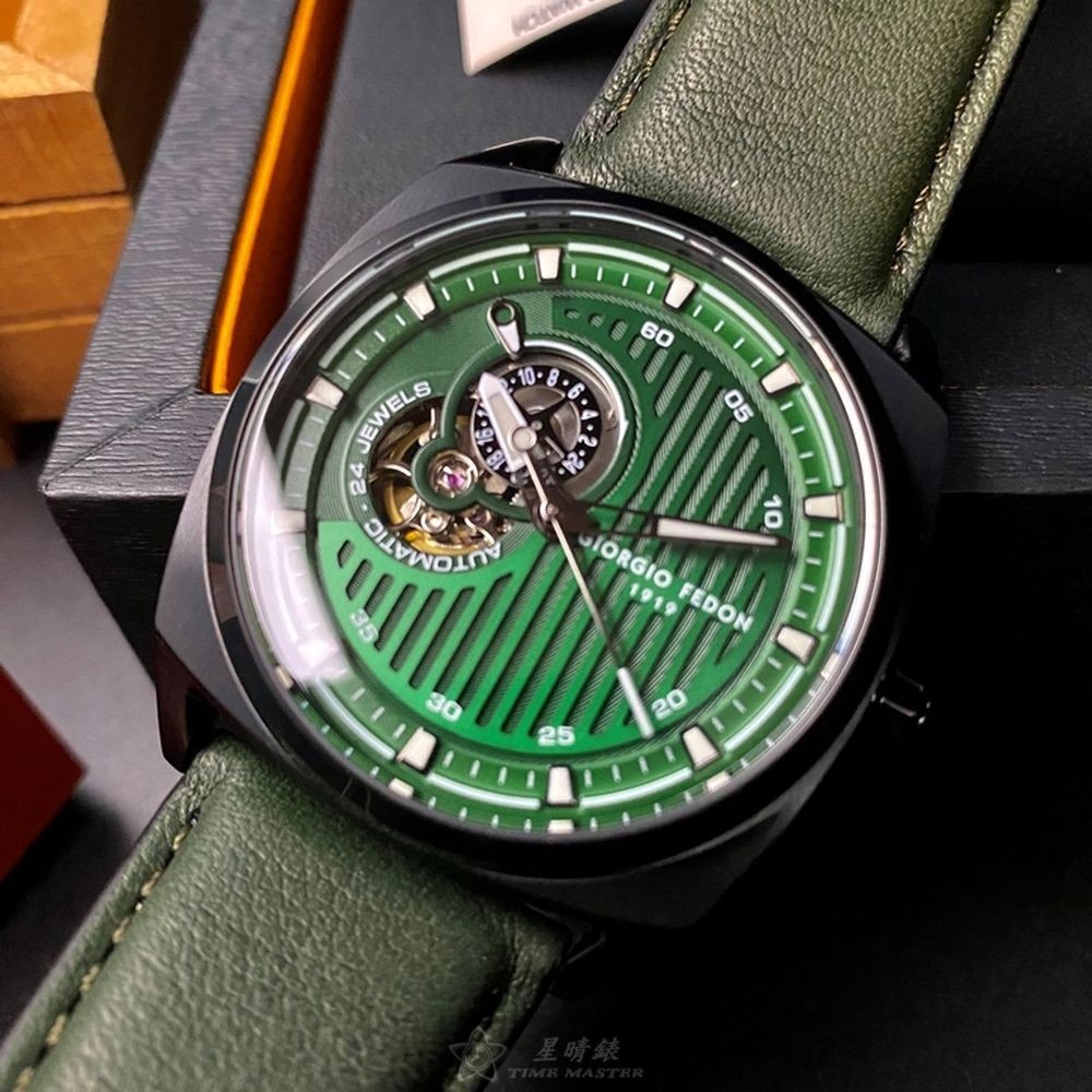 GiorgioFedon1919:手錶,型號:GF00064,男錶44mm黑錶殼墨綠色錶面真皮皮革錶帶款-細節圖3