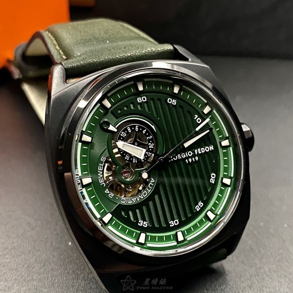 GiorgioFedon1919:手錶,型號:GF00064,男錶44mm黑錶殼墨綠色錶面真皮皮革錶帶款-細節圖4