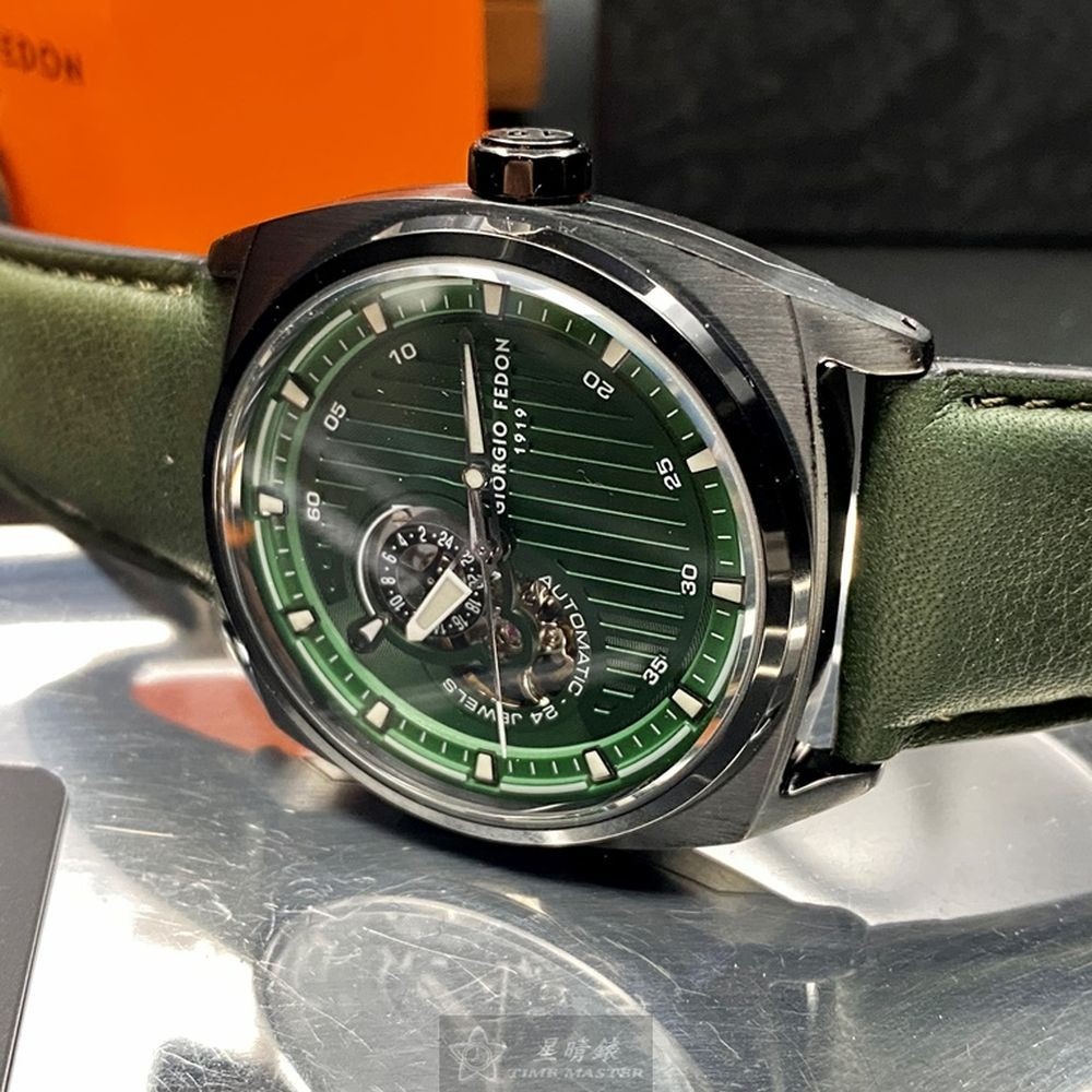 GiorgioFedon1919:手錶,型號:GF00064,男錶44mm黑錶殼墨綠色錶面真皮皮革錶帶款-細節圖7
