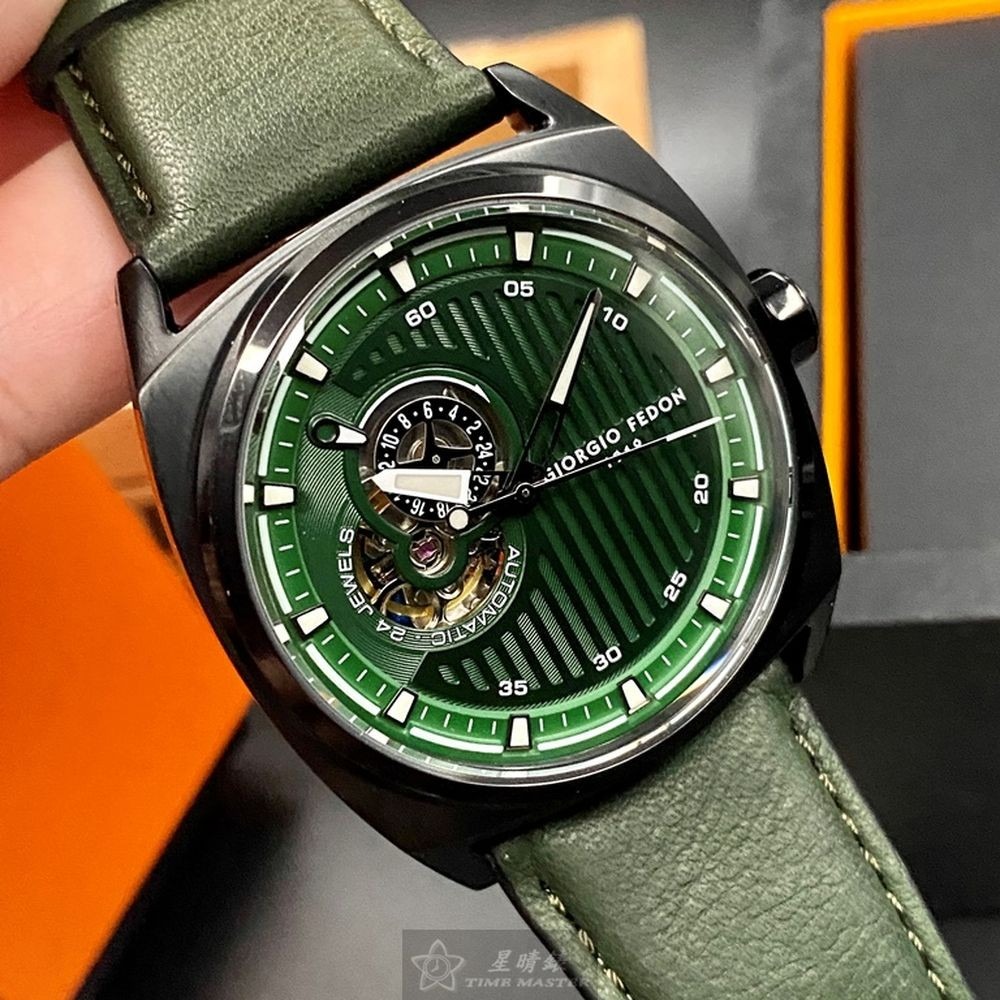 GiorgioFedon1919:手錶,型號:GF00064,男錶44mm黑錶殼墨綠色錶面真皮皮革錶帶款-細節圖8